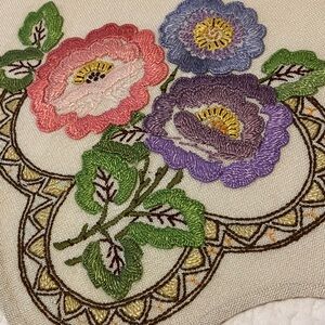 Vintage antimacassar Victorian style sofa covers set of 3, crewel flowers